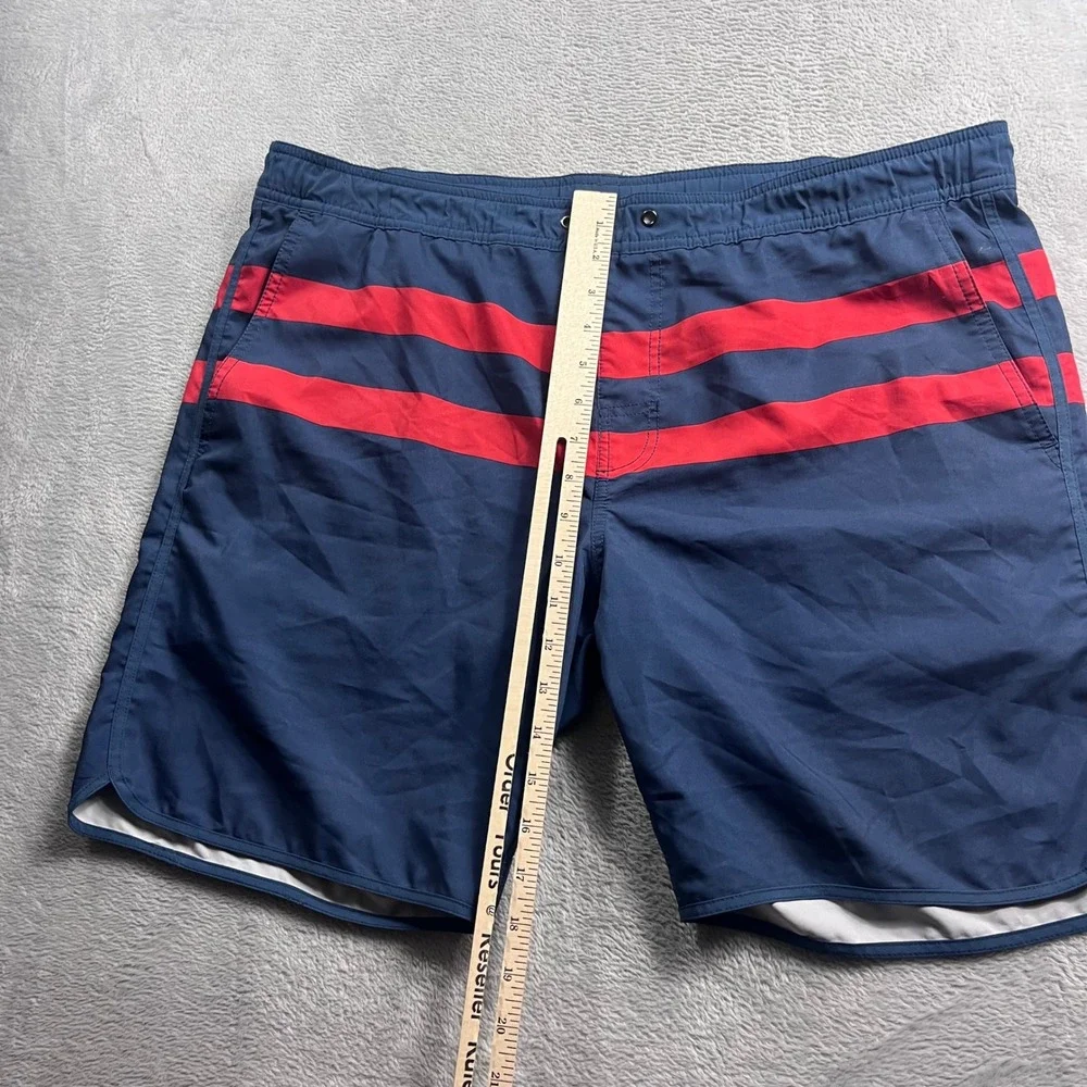 Fair Harbor Mens‎ Navy Blue Red Striped Swim Trunks Board Shorts Size Medium